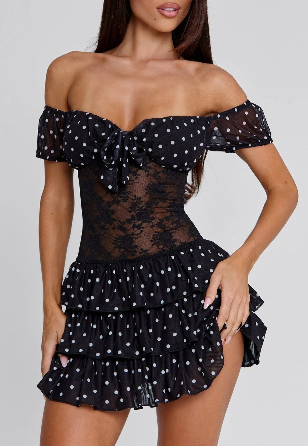 Polka Dot Lace Panel Strapless Mini Dress Secondary image