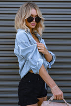 Denim Drawstring Hem Relaxed Blouse