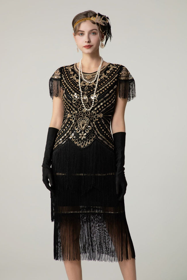 Sequin Short Sleeve Fringe Boho Dress Main image
