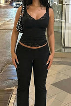 Solid Lace Trim Cropped Tank Top
