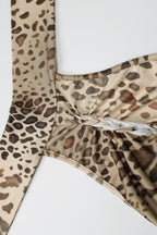Halter Leopard Print Fitted Backless Asym Midi Dress