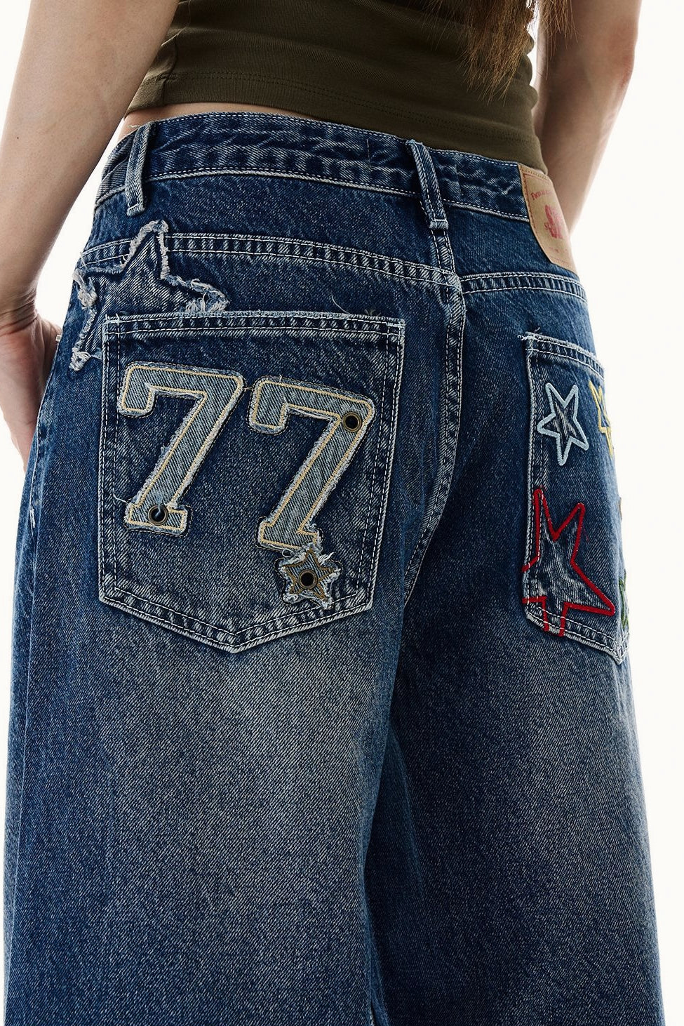 Plus Size Colorful Embroidered Loose Straight Leg Jeans