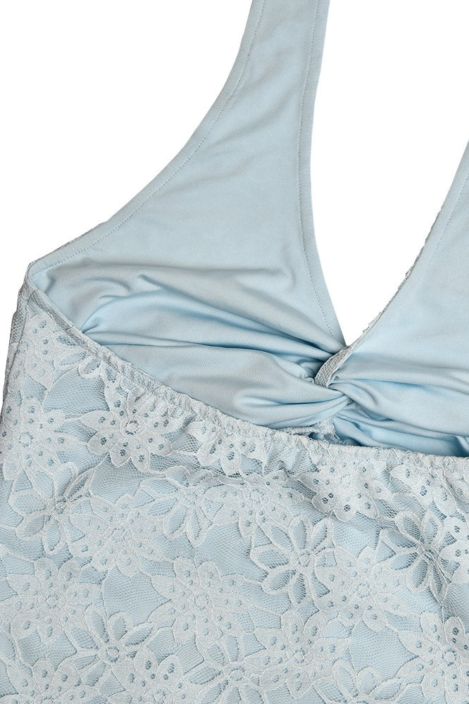 Lace Halter Ruched Satin Formal Dress