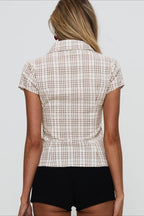 Plaid Double Button Slim Fit Shirt Blouse
