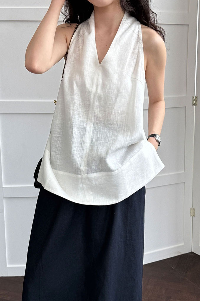 Halter V Neck Linen Casual Tank Top Secondary image