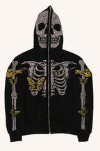 Gothic Skull Skeleton Full Face Zip-Up Hoodie