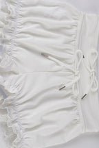 Ruffle Trim Drawstring Low Rise Bodycon Casual Shorts