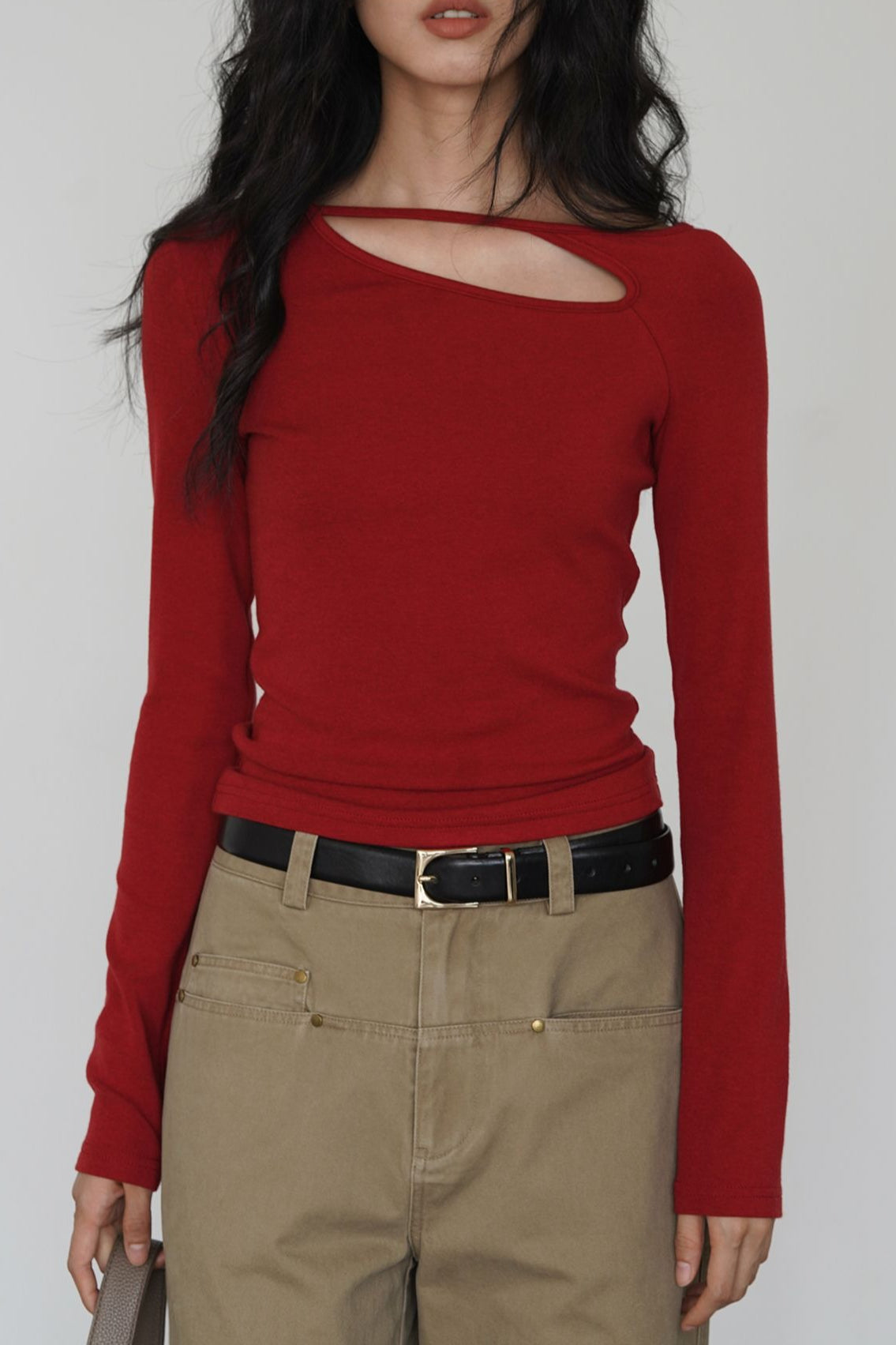 One Side Cut Out Bodycon Long Sleeve Tee Main image