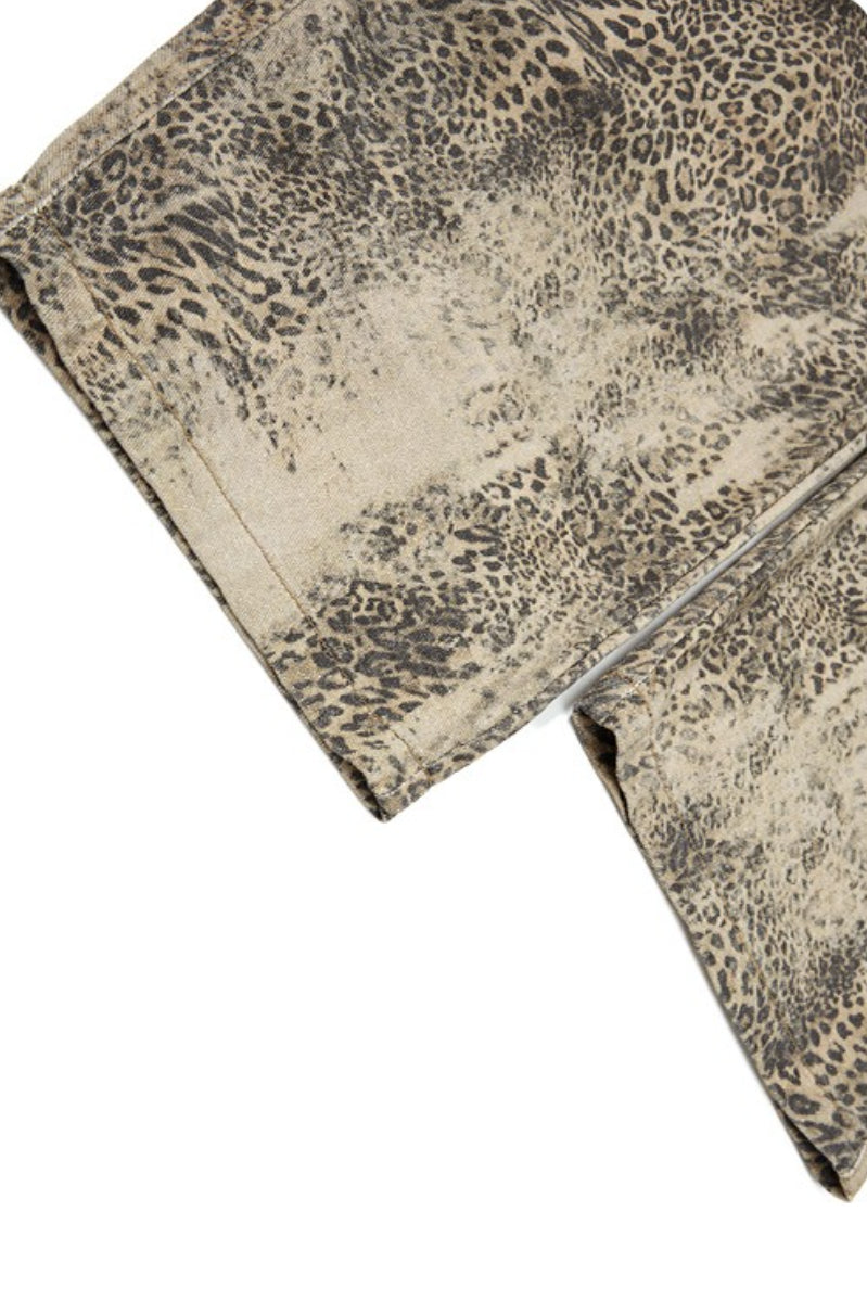 Leopard Print Cargo Wide Leg Jeans