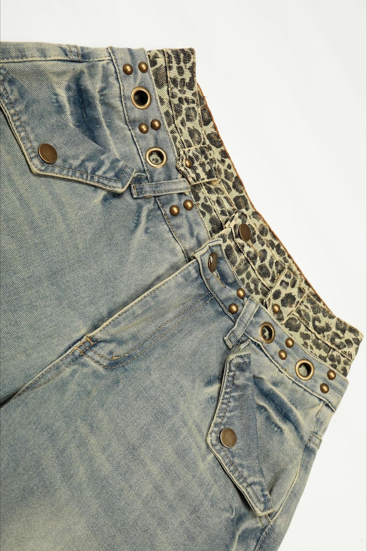 Leopard Double Waist Wide Leg Jeans