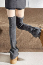 Ribbed Knit Bell Bottom Long Leg Warmers