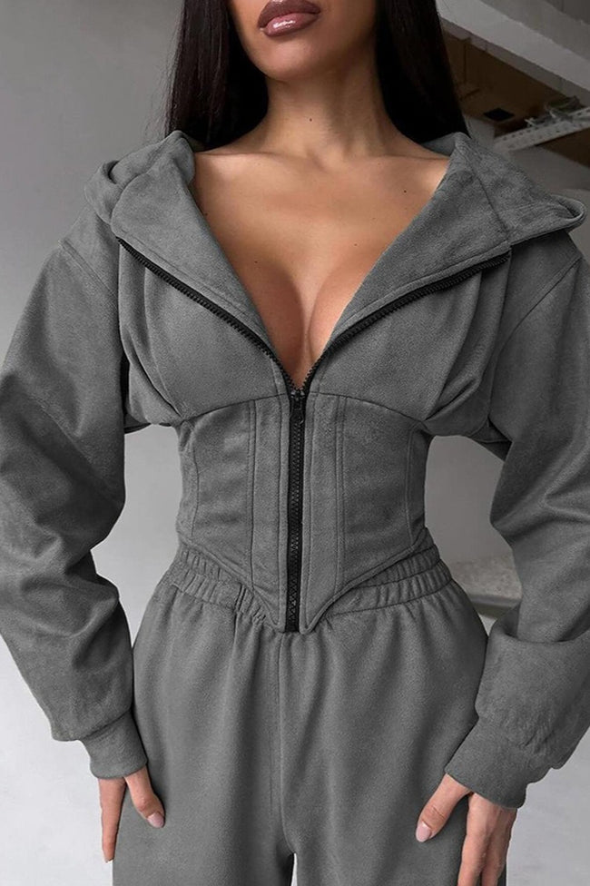 Cropped Zip Hoodie Wide Leg Pants Set Main image