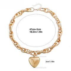Hollow Out Chunky O Ring Heart Pendant Statement Necklace