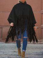 Solid Fringed Suede Top Black / L Sweatshirts & Hoodies L
