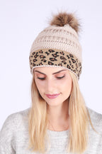 Leopard Print Slouchy Knit Beanie Hat