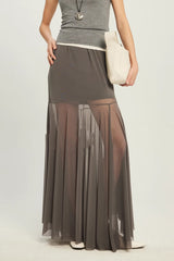 High Waist Tiered Mesh Insert Asymmetrical Skirt