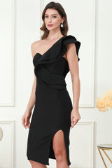 Bandage Slit Ruffle Cocktail Dress