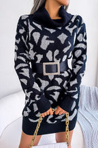 Leopard Turtleneck Sweater Dress