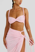 Solid Backless Hollow Beach Maxi Skirt Set