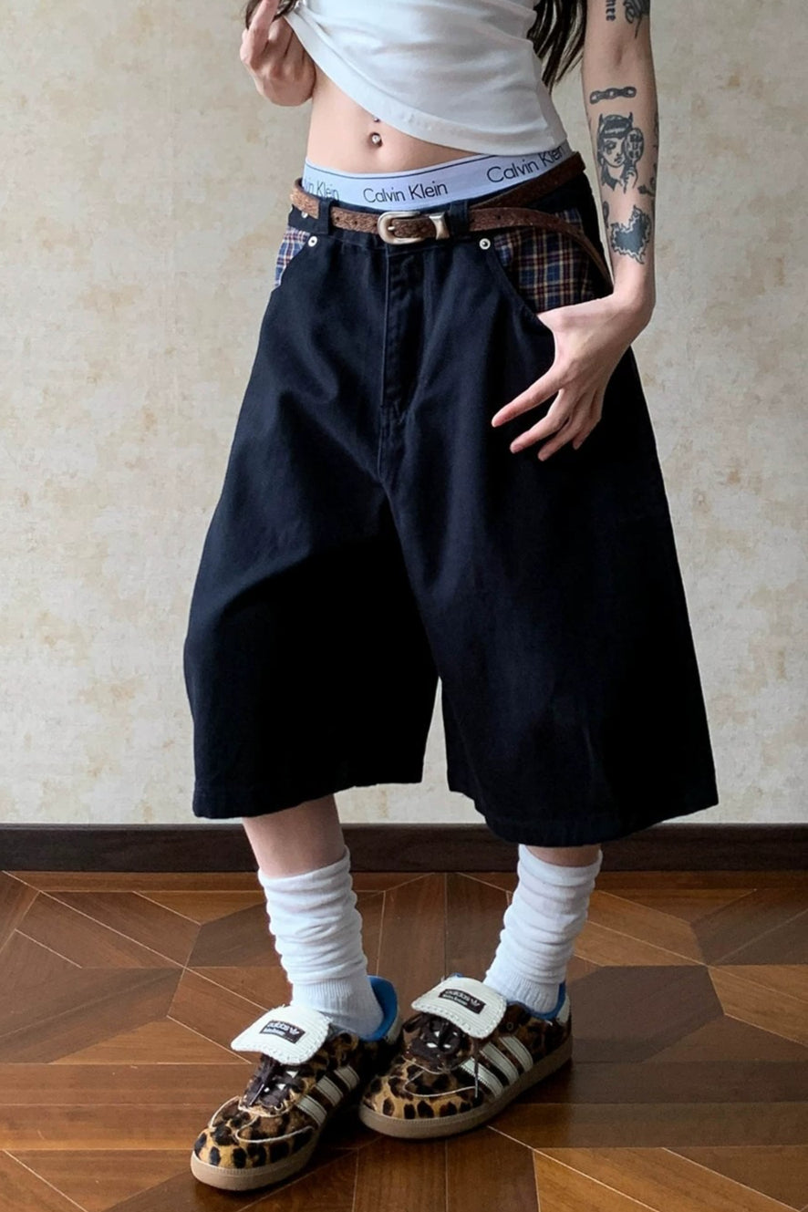 Plaid Pocket Denim Bermuda Jeans Main image
