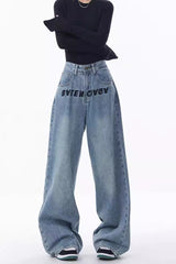 High Rise Embroidered Wide Leg Jeans