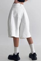 White High Waist Minimalist Wide Leg Denim Shorts