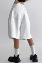 White High Waist Minimalist Wide Leg Denim Shorts