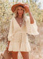 Lace V Neck Ruffle Mini Boho Dress Beige / S