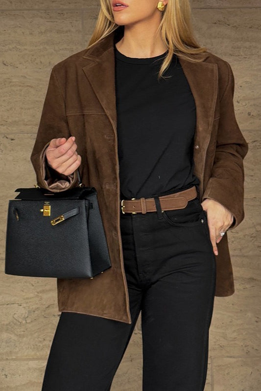 Distressed Suede Relaxed Fit Jacket S / Brown Main image