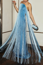 Strapless Fringe Column Formal Dress