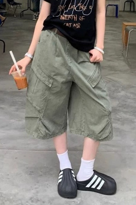 Washed Wide Leg Utility Cargo Pants