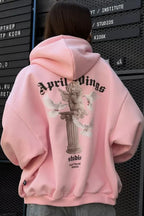 Retro Angel Dove Back Print Zip Hoodie