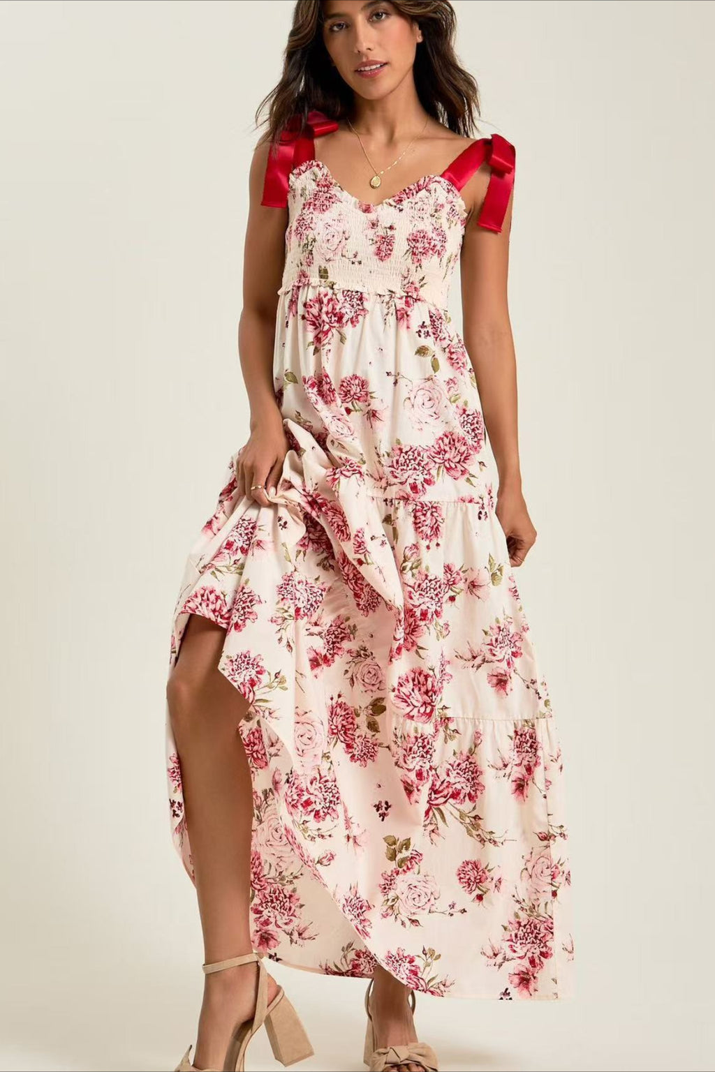 Gingham Patchwork Floral Print Boho Dress