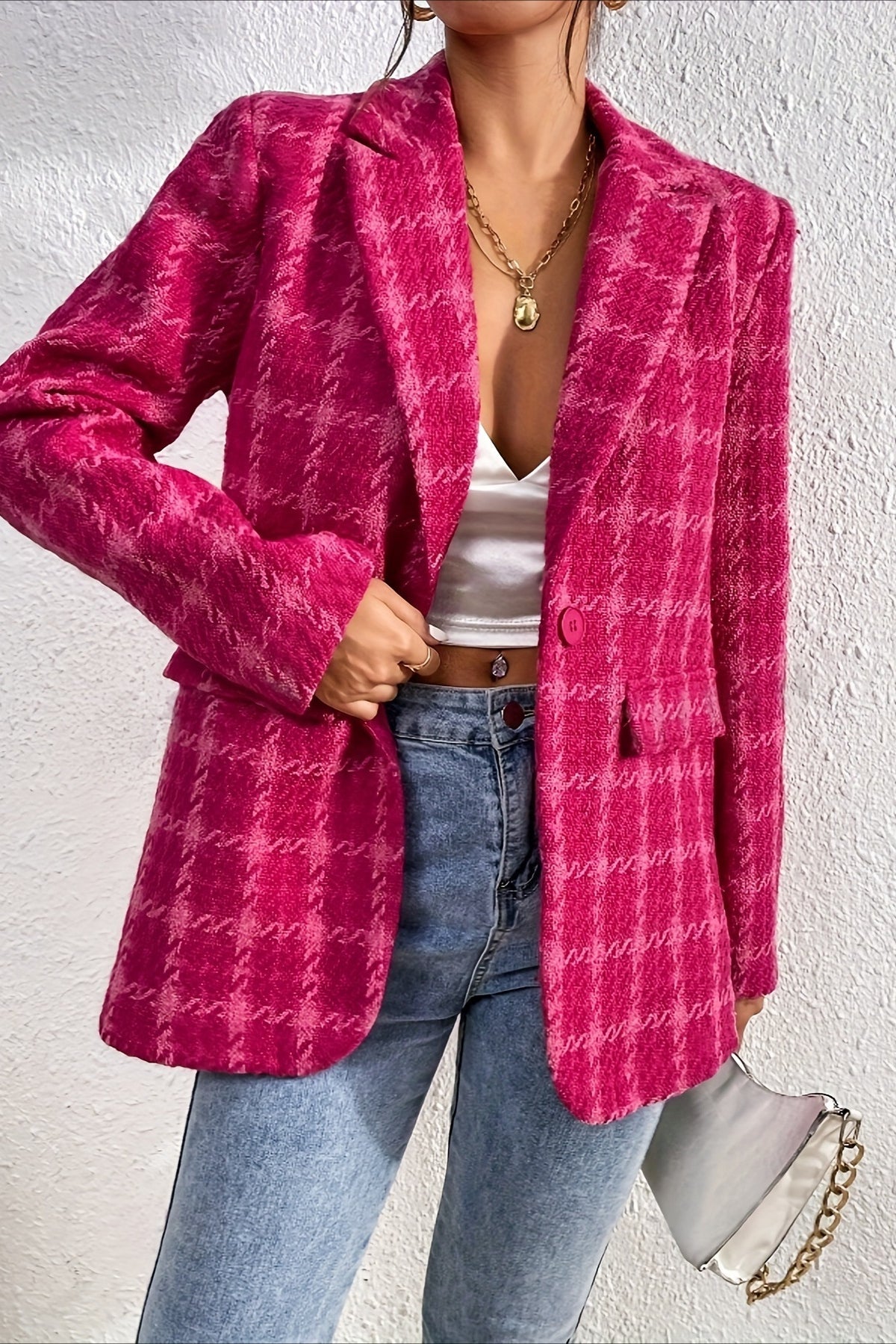 Red Plaid Elegant Blazer Coat Secondary image