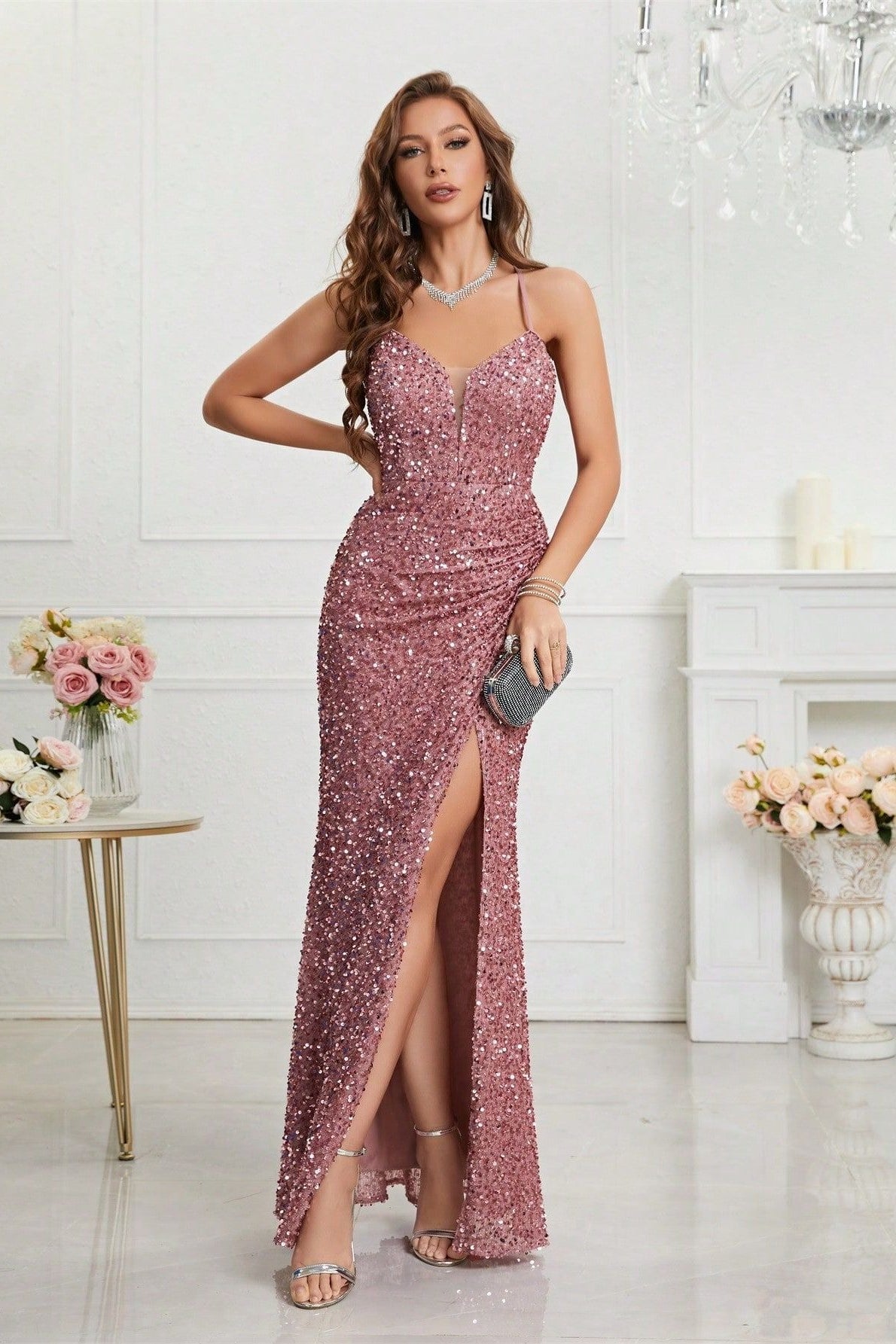Sequin V Neck Bodycon Formal Dress Secondary image