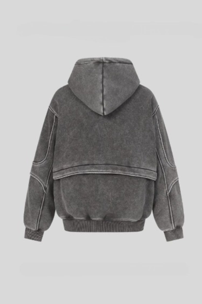 Washed Panel Seam Oversized Pullover Hoodie