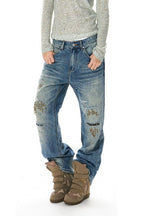 Rivet Lightning Distressed Flare Jeans