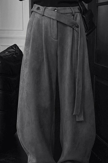 Chic Relaxed Fluid Ribbon Curved Pants Main image
