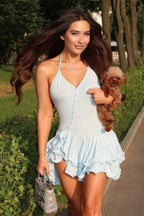 Halter Backless Button Party Dress
