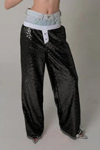 Sequin Color Block Slim Loose Pants