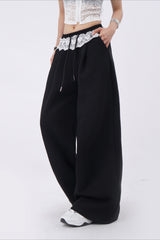 Lace Insert Ruffle Wide Leg Pants