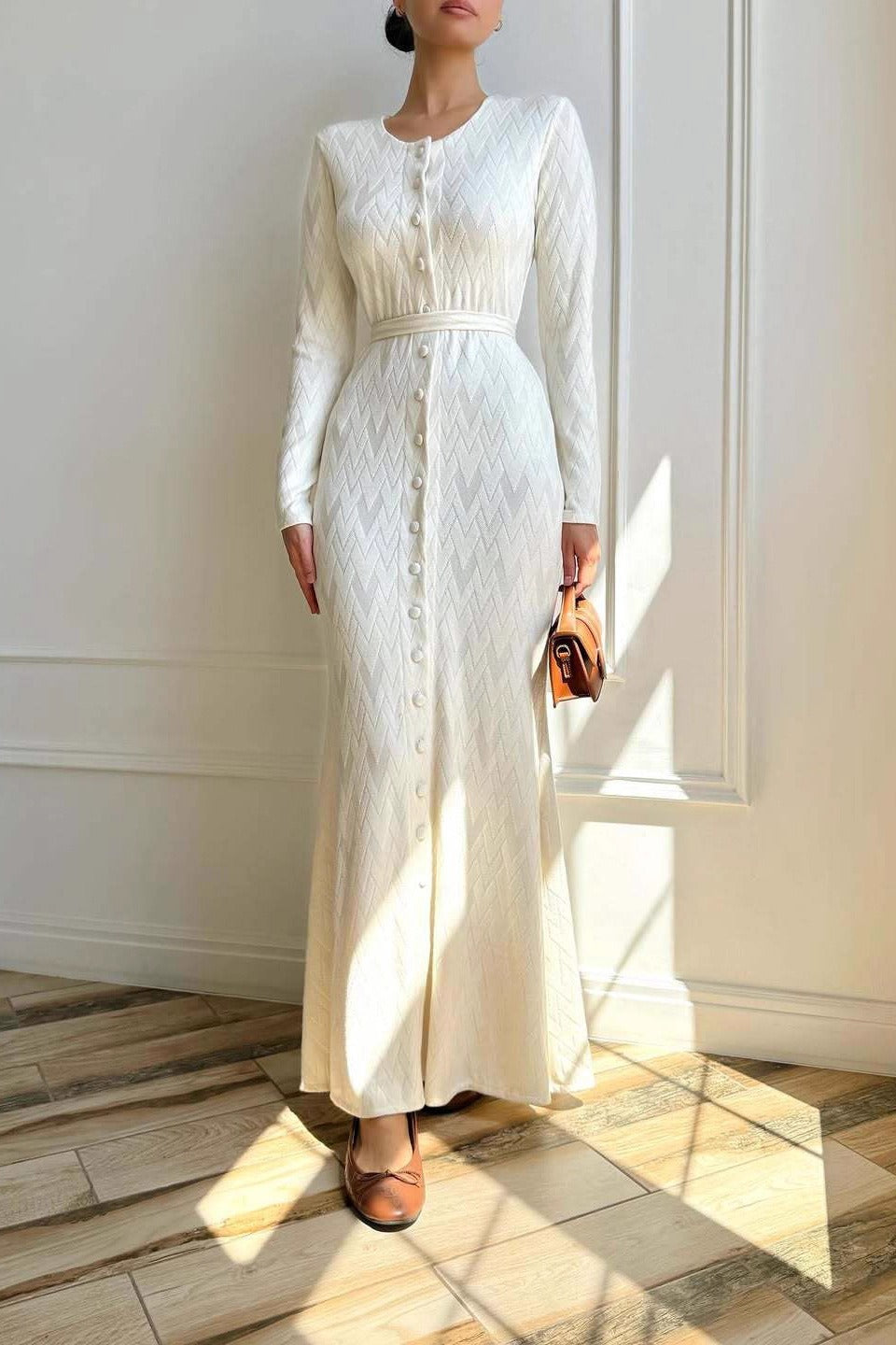 Round Neck Buttoned Sweater Dress Secondary image