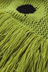 Polka Dot Knit Fringe Hem Maxi Dress