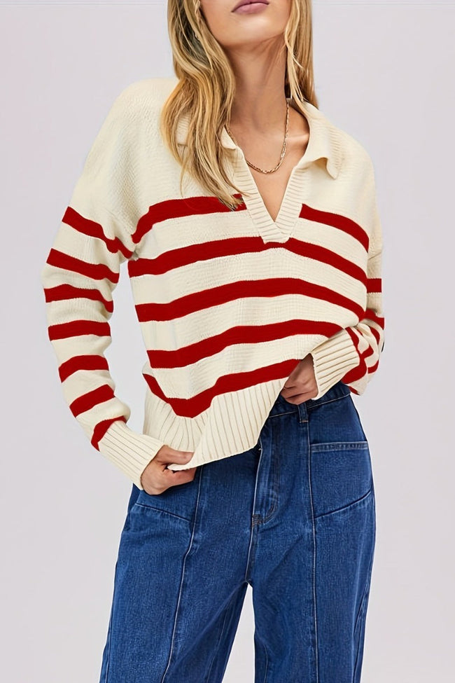 Striped Wool Collar V Neck Sweater Main image
