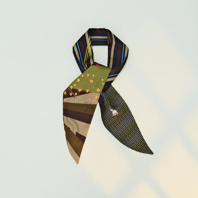Brown Abstract Print Slanted Edge Long Neck Scarf Main image