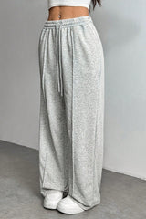 Solid Color Drawstring Waist Wide Leg Sweat Pants