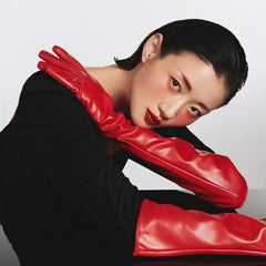 Long Opera Faux Leather Cosplay Evening Gloves