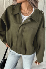 Lapel Collar Suede-Look Bomber Jacket