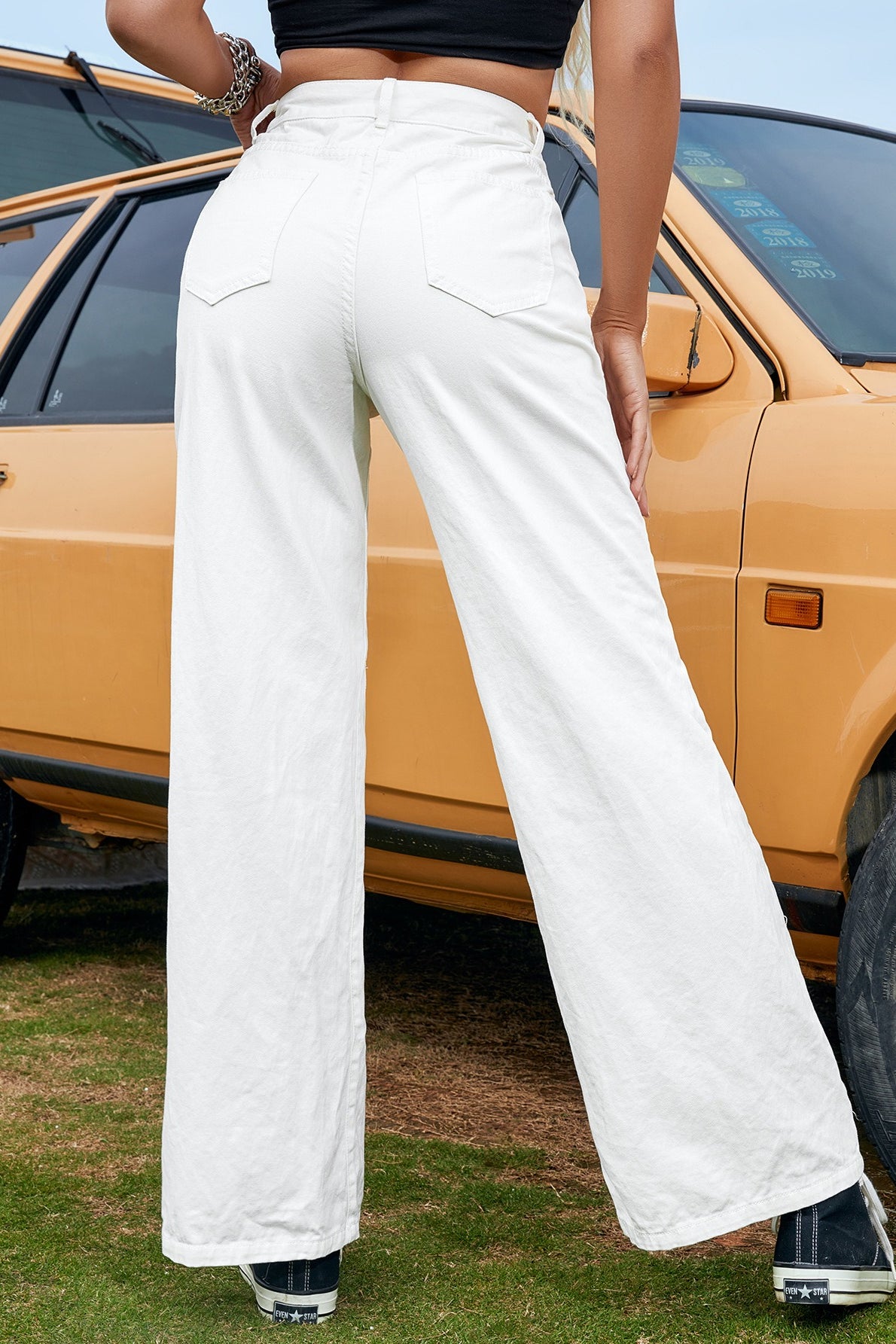 Ripped High Waist Casual Wide Leg Jeans