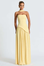 Solid Bustier High Slit Formal Dress